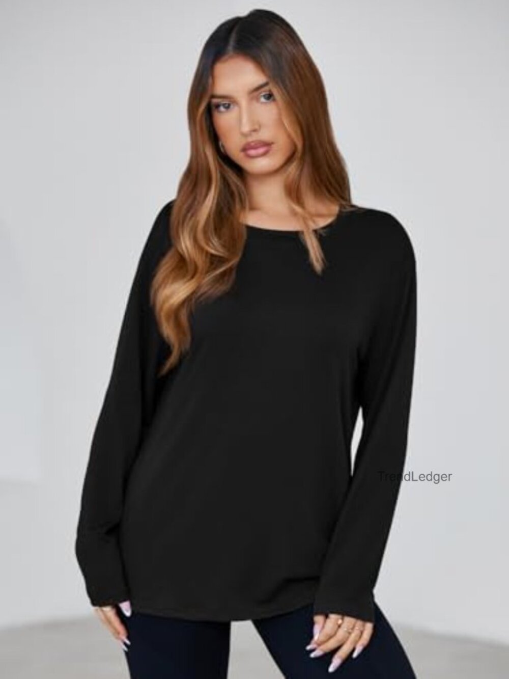 Long Sleeve Oversized Tee Loose Fit Crewneck Basic Top Y2K Casual - Picture 2 of 7